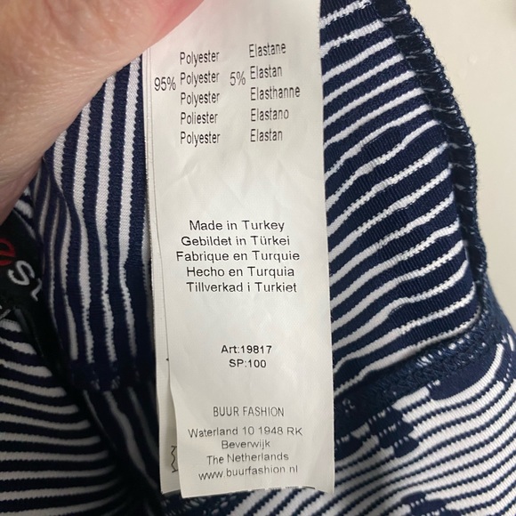 Yest dark blue white horizontal stripes with leaf print button up jacket size 6 - Picture 10 of 11